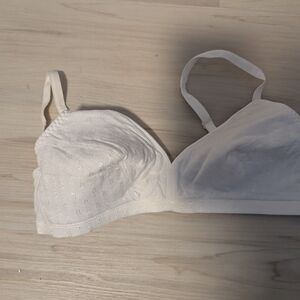 Hanes White Wireless Eyelet Cotton Bra
